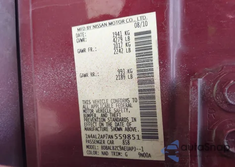 2010 Nissan Altima 2.5 S from USA, damaged, VIN 1N4AL2AP7AN559851